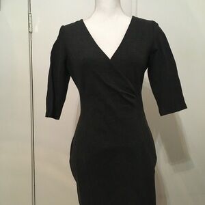 Zara Black Wrap-Front Sheath Dress with Elbow Sleeves